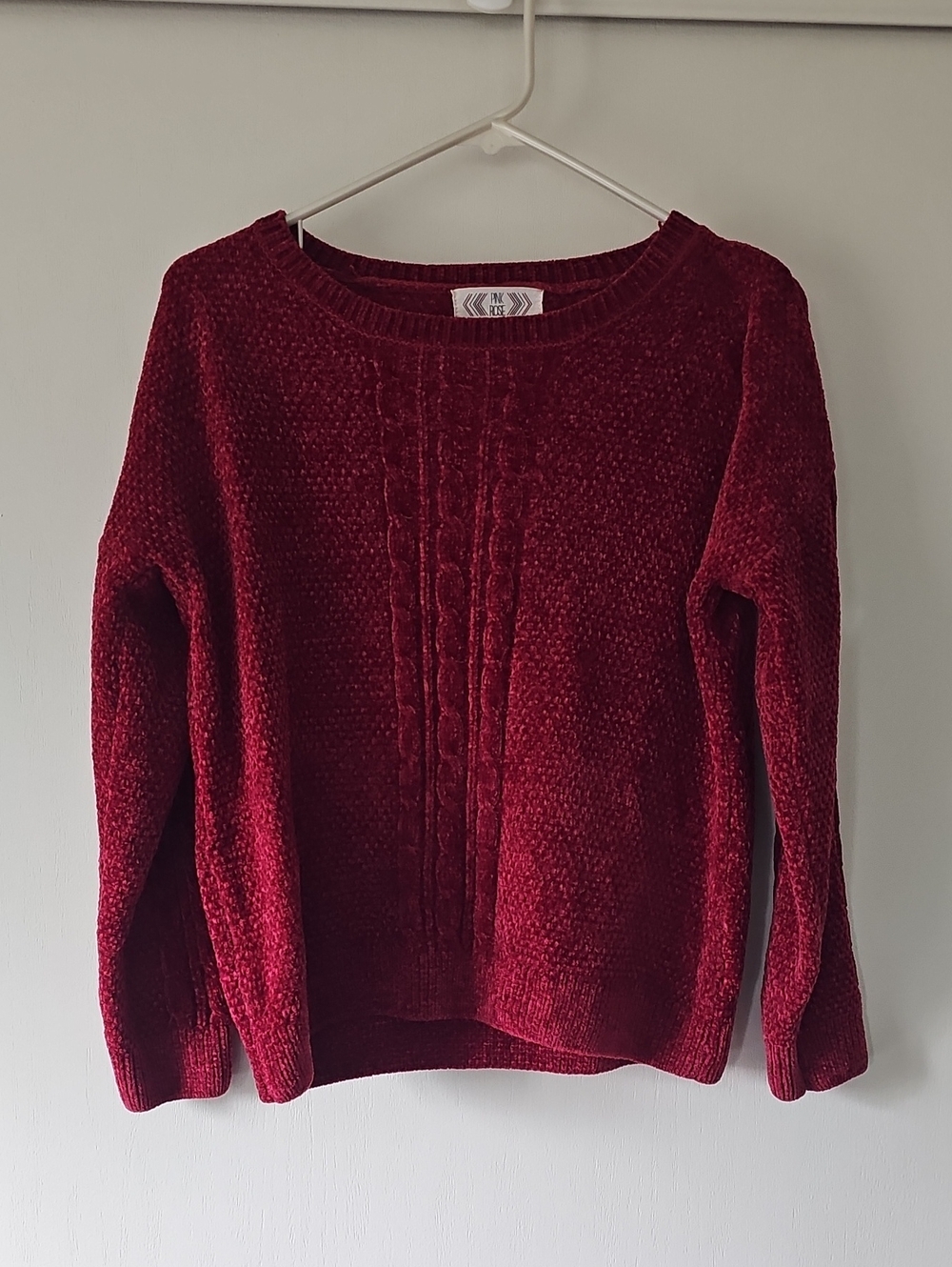 Pink Rose Maroon Chenille Center-Cable Sweater